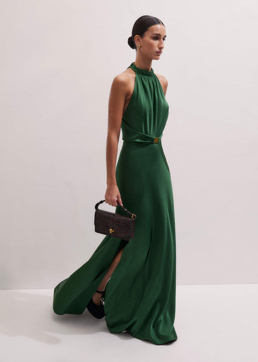 Green Beautifully Draped Full-Length Dress | ME+EM Clothing