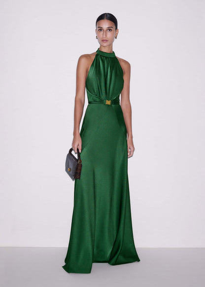 Green Beautifully Draped Full-Length Dress | ME+EM Clothing