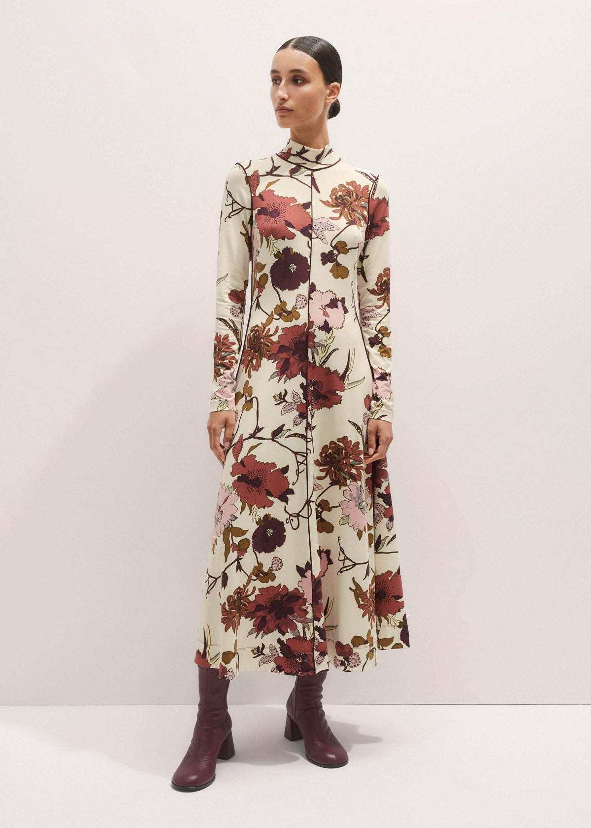 Cream High Neck Jersey Maxi Dress | ME+EM Clothing