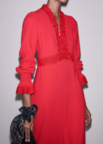 Red Fit + Flare Lace Detail Maxi Dress | ME+EM Clothing