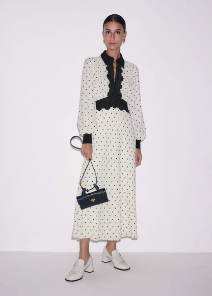 Cream Winter Polka Dot Lace Trim Maxi Dress | ME+EM Clothing