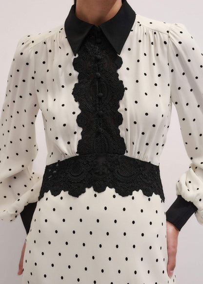 Cream Winter Polka Dot Lace Trim Maxi Dress | ME+EM Clothing