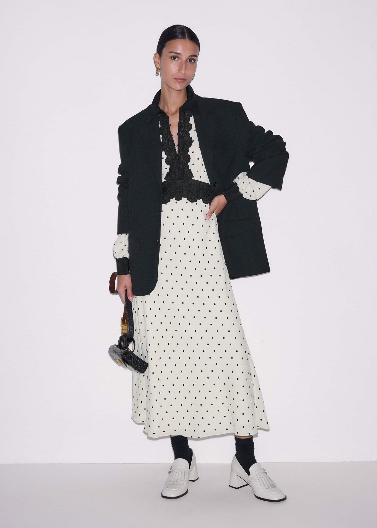 Cream Winter Polka Dot Lace Trim Maxi Dress | ME+EM Clothing