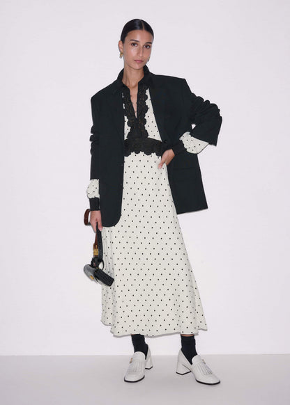 Cream Winter Polka Dot Lace Trim Maxi Dress | ME+EM Clothing