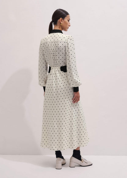 Cream Winter Polka Dot Lace Trim Maxi Dress | ME+EM Clothing
