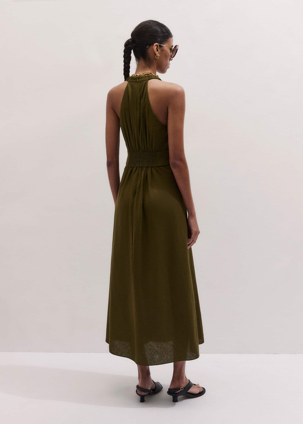 Olive Green Crease-Less Linen Twist Front Maxi Dress | ME+EM Clothing