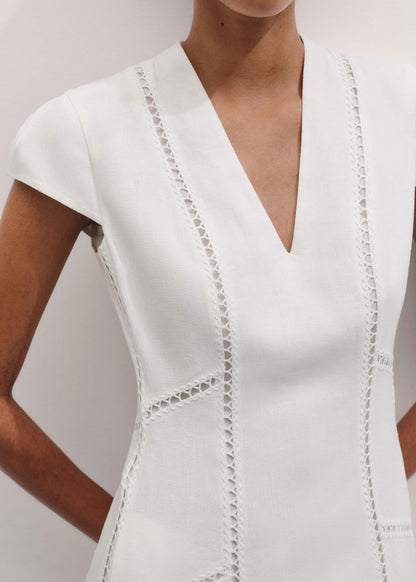 White Crease-Less Linen Embroidered Maxi Dress | ME+EM Clothing