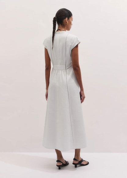White Crease-Less Linen Embroidered Maxi Dress | ME+EM Clothing
