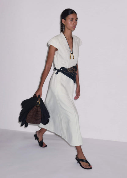 White Crease-Less Linen Embroidered Maxi Dress | ME+EM Clothing