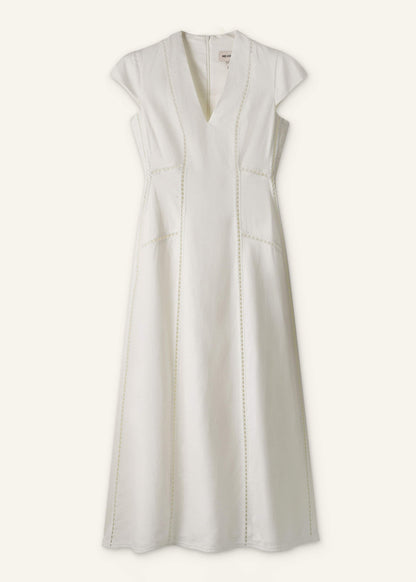 White Crease-Less Linen Embroidered Maxi Dress | ME+EM Clothing