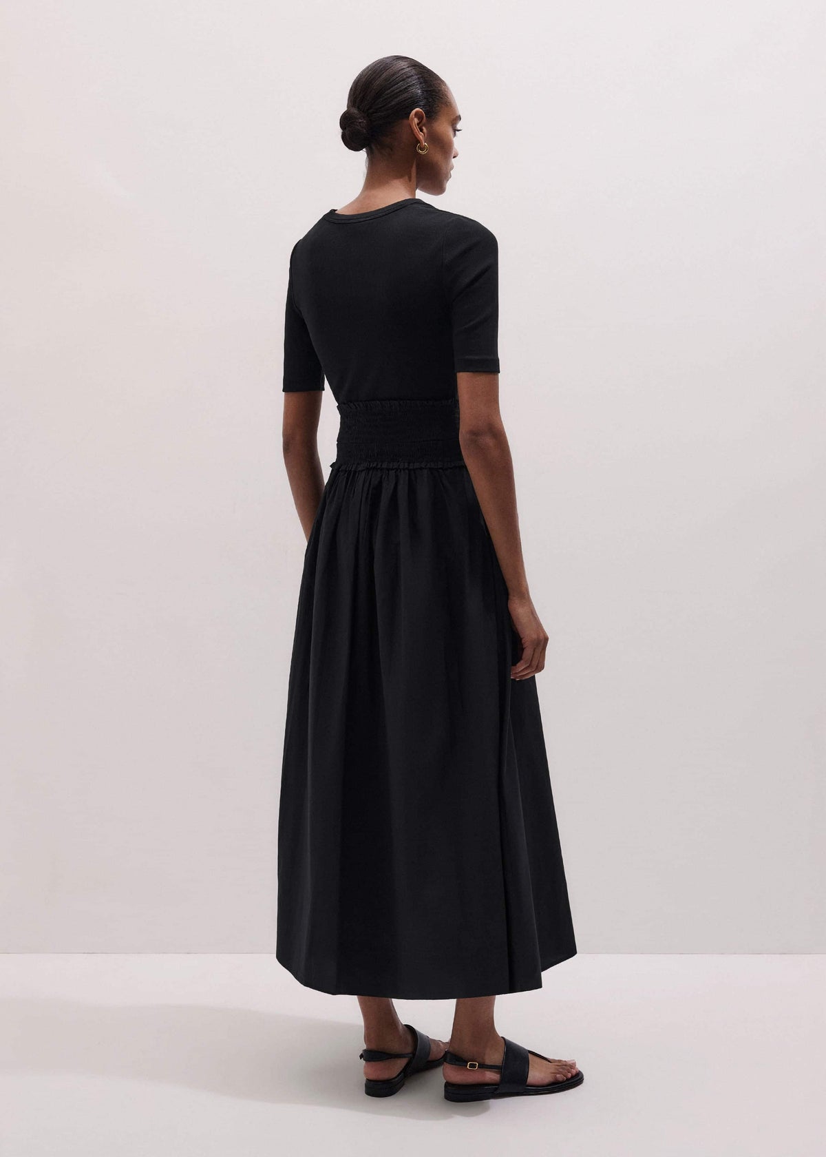 Black V-Neck Smocked Skirt Mixed Media Maxi Dress | ME+EM Clothing