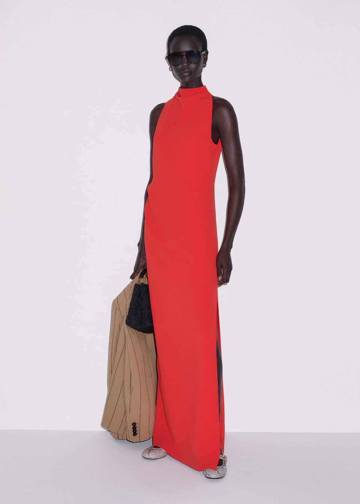 Red Draped Full Length Dress | ME+EM Clothing