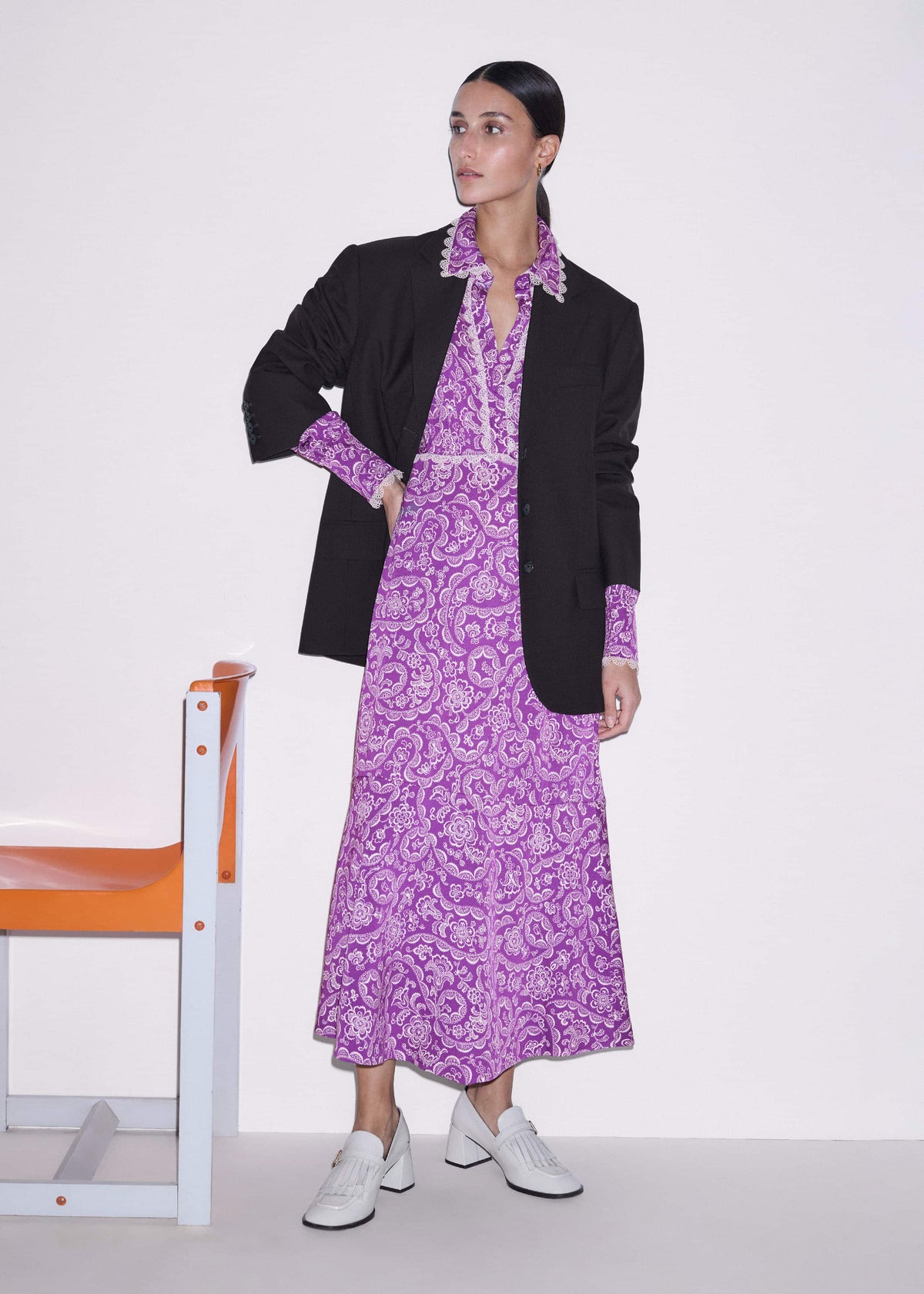 Purple Entangled Lace Print Fit + Flare Maxi Dress | ME+EM Clothing