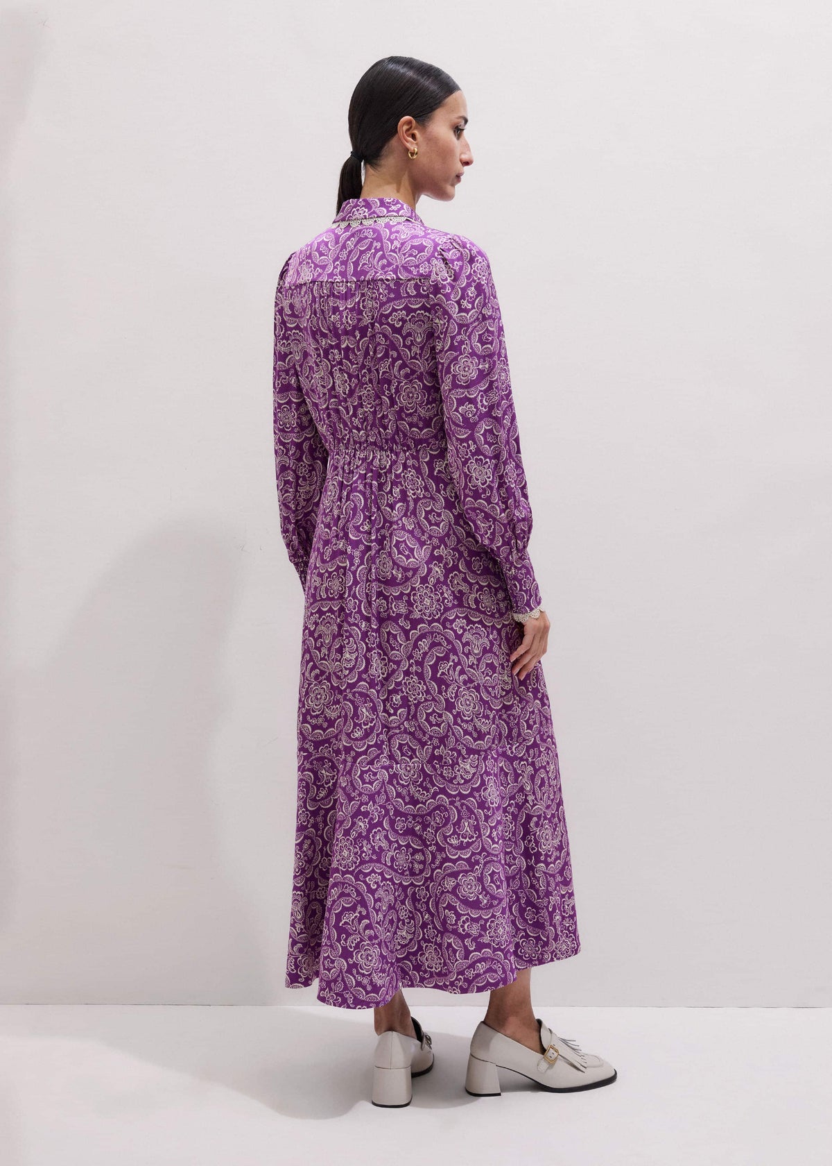 Purple Entangled Lace Print Fit + Flare Maxi Dress | ME+EM Clothing