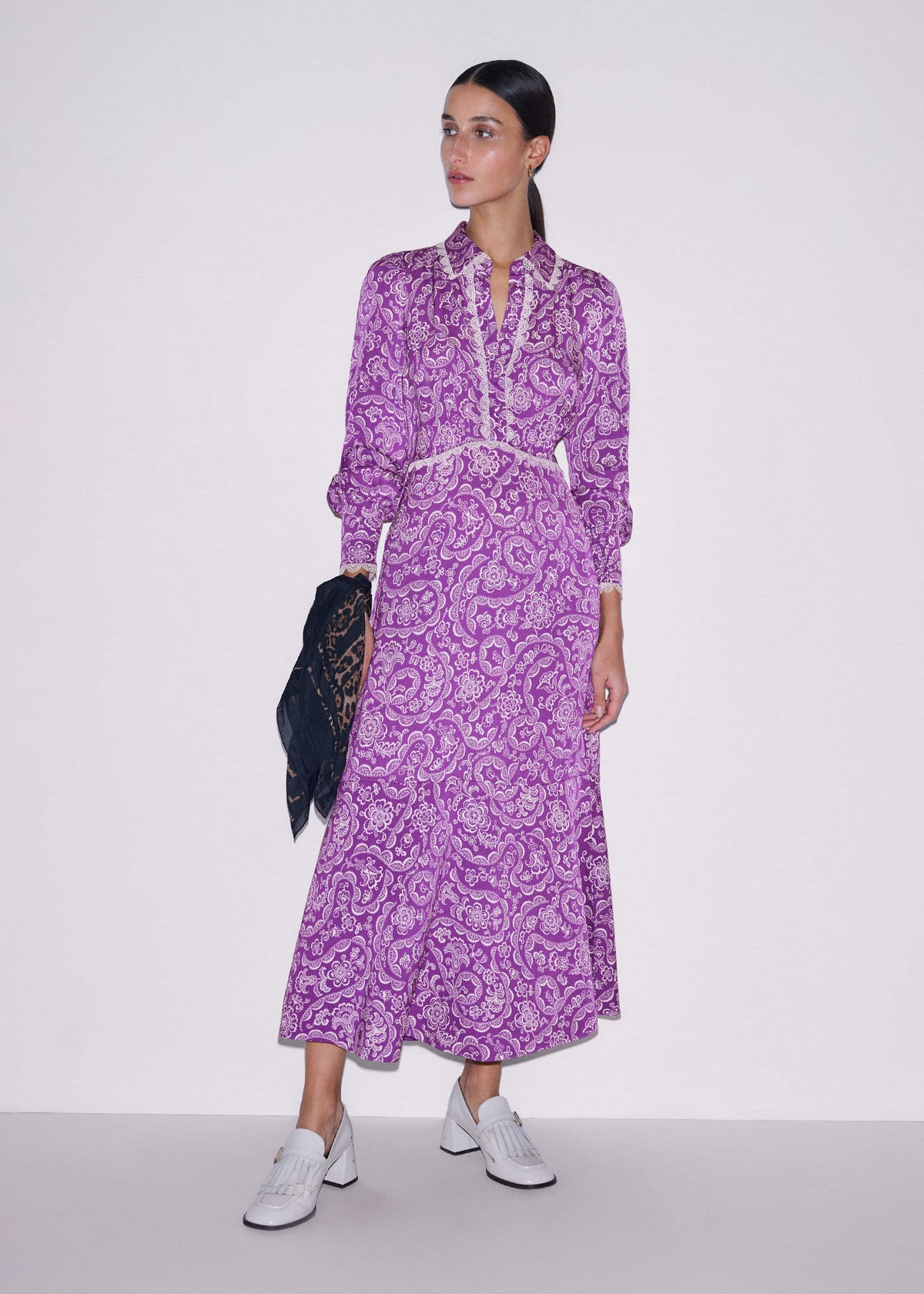 Purple Entangled Lace Print Fit + Flare Maxi Dress | ME+EM Clothing