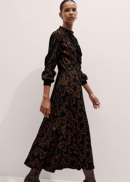 Black Floral Scroll Print Crepe Signature Maxi Dress | ME+EM Clothing