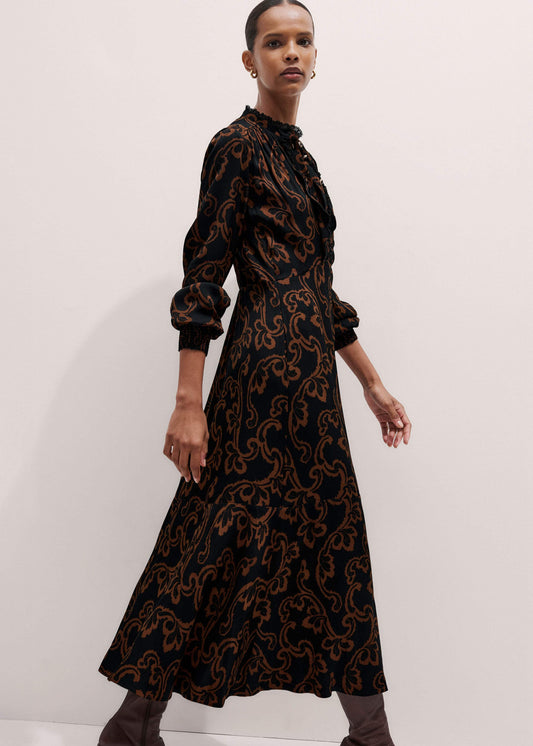 Black Floral Scroll Print Crepe Signature Maxi Dress | ME+EM Clothing