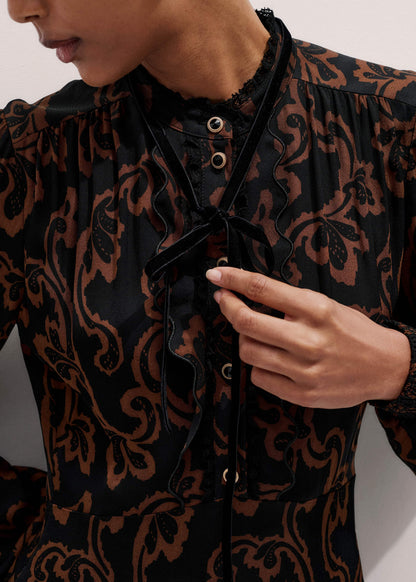 Black Floral Scroll Print Crepe Signature Maxi Dress | ME+EM Clothing