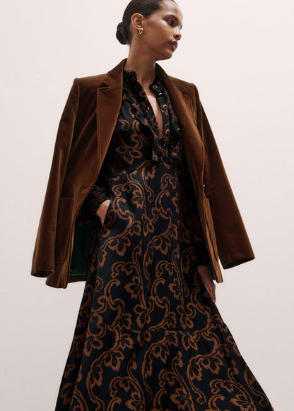 Black Floral Scroll Print Crepe Signature Maxi Dress | ME+EM Clothing