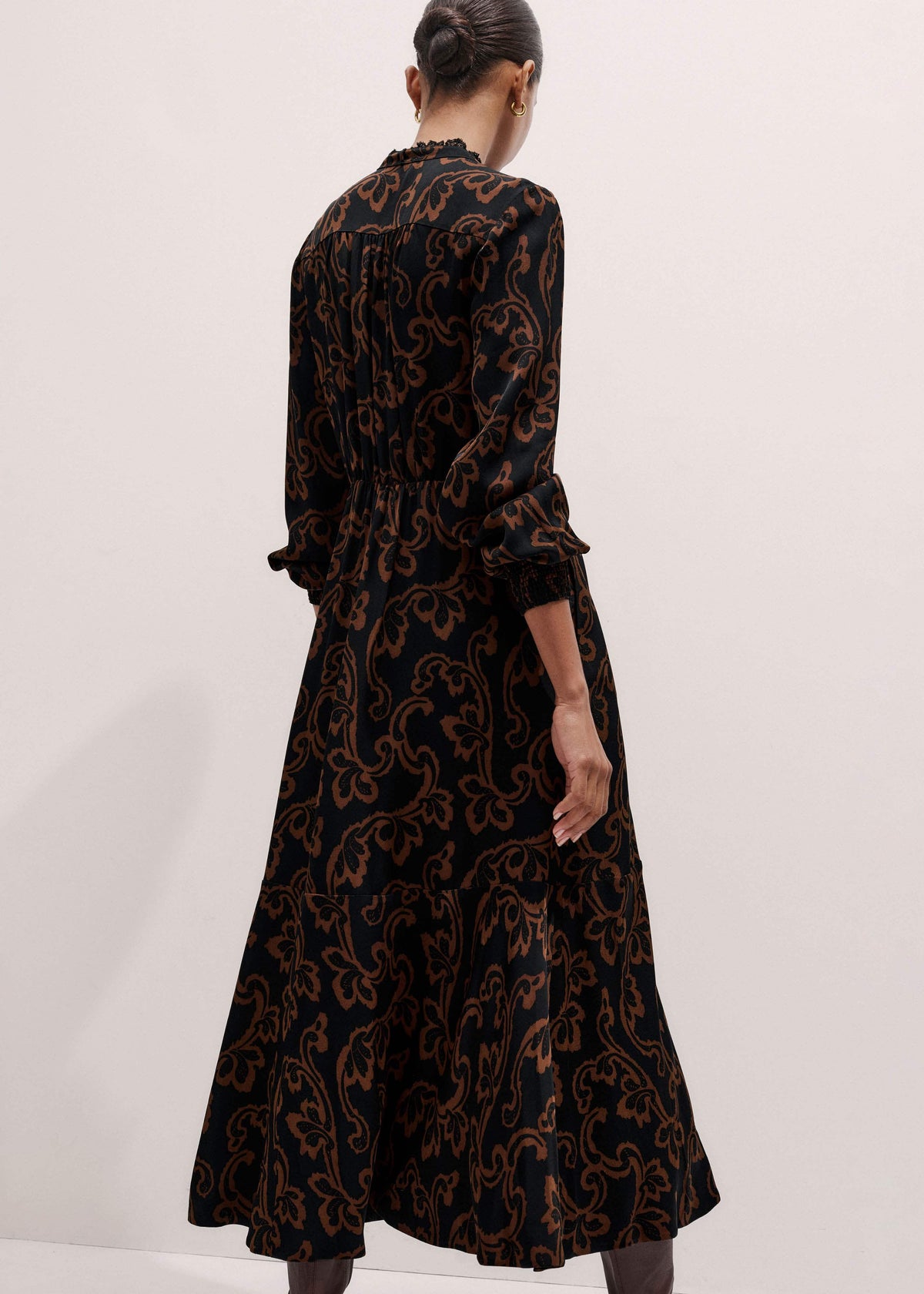 Black Floral Scroll Print Crepe Signature Maxi Dress | ME+EM Clothing