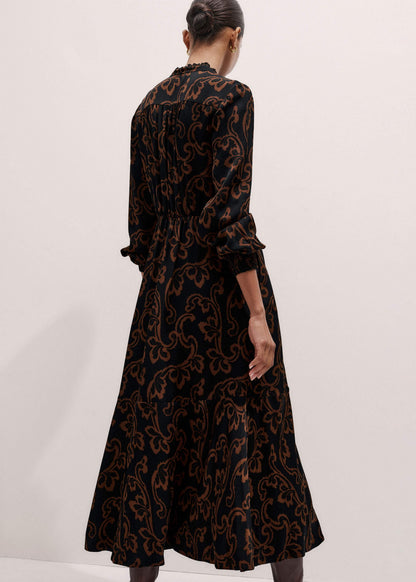 Black Floral Scroll Print Crepe Signature Maxi Dress | ME+EM Clothing