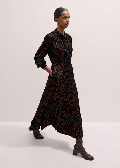 Black Floral Scroll Print Crepe Signature Maxi Dress | ME+EM Clothing