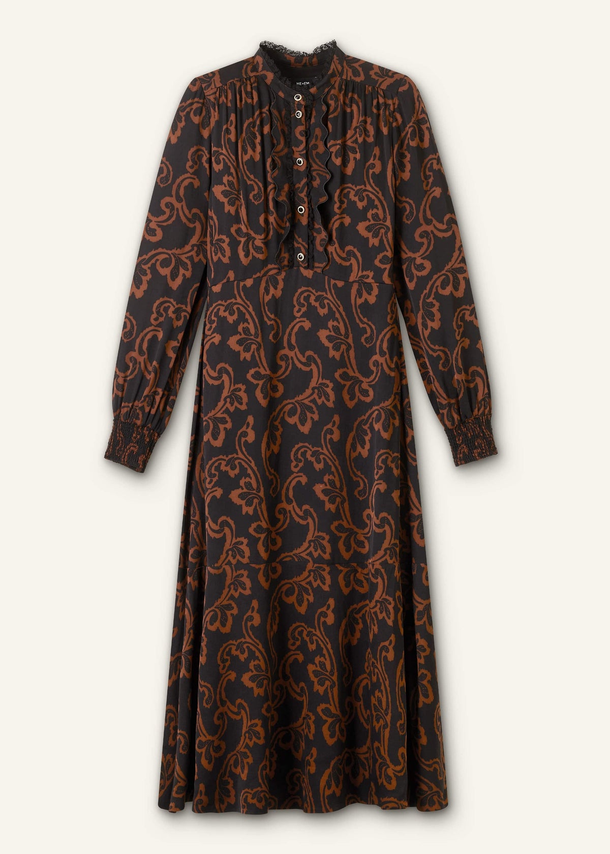 Black Floral Scroll Print Crepe Signature Maxi Dress | ME+EM Clothing