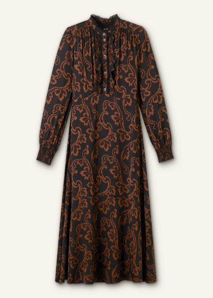 Black Floral Scroll Print Crepe Signature Maxi Dress | ME+EM Clothing
