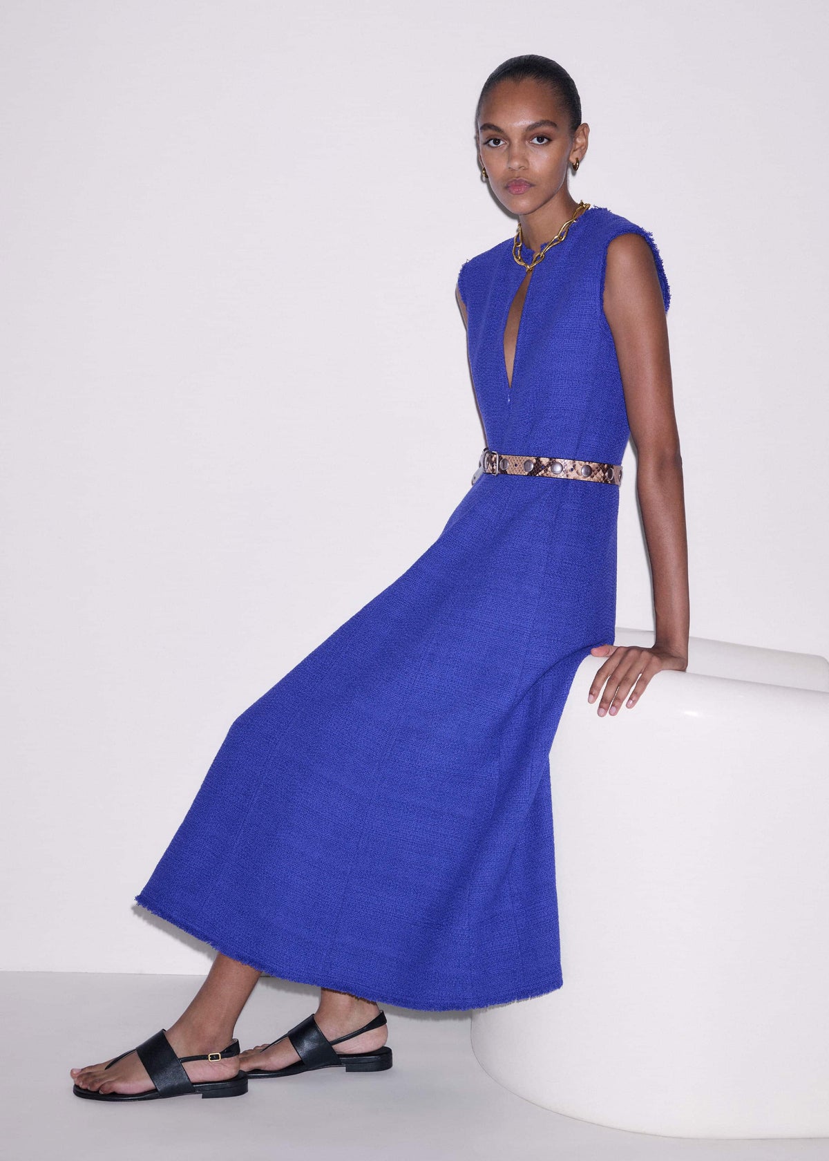 Blue Desk-To-Dinner Fit And Flare Maxi Dress | ME+EM Clothing