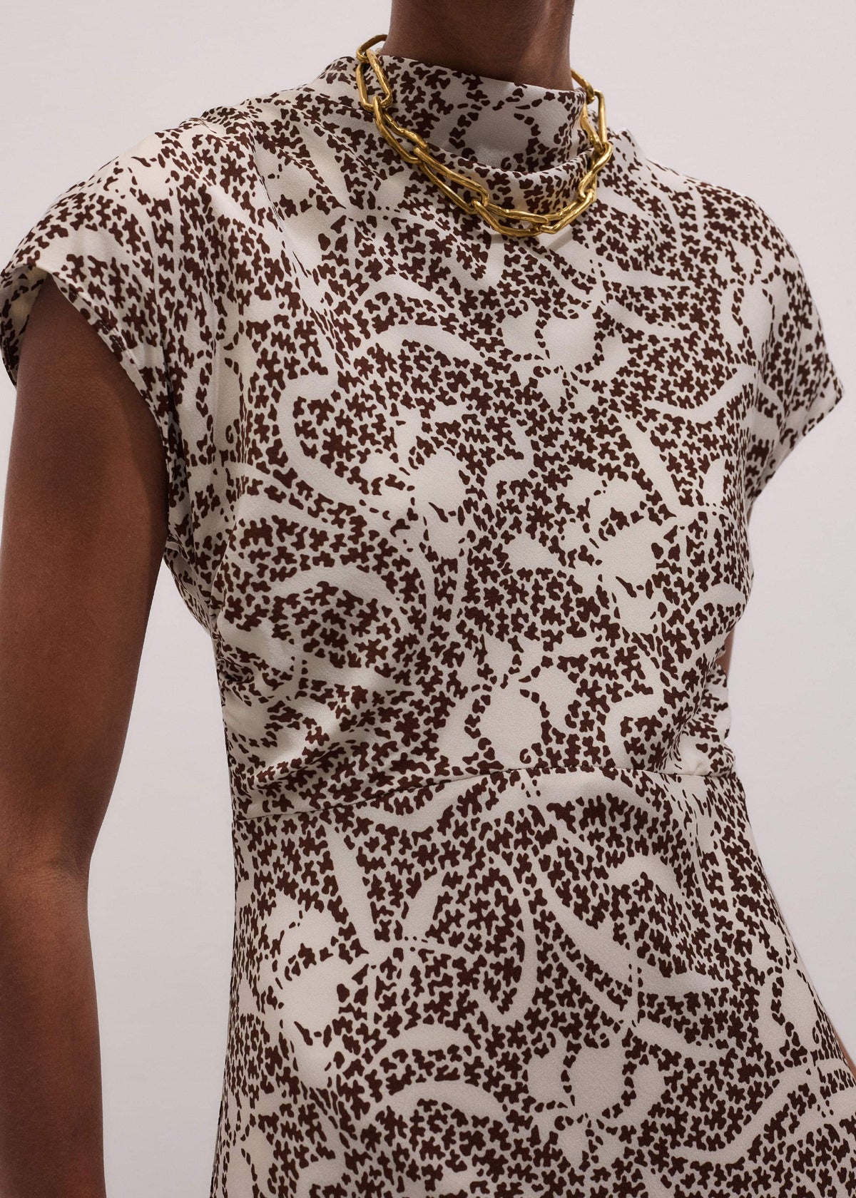 Brown Speckled Bloom Print Bias Cut Maxi Dress | ME+EM Clothing