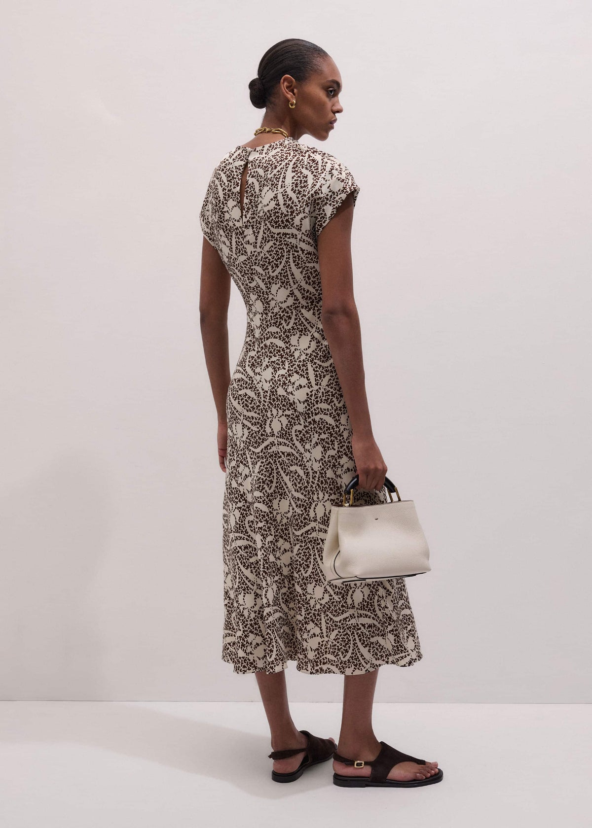 Brown Speckled Bloom Print Bias Cut Maxi Dress | ME+EM Clothing