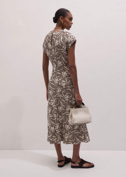 Brown Speckled Bloom Print Bias Cut Maxi Dress | ME+EM Clothing