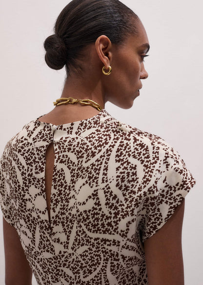 Brown Speckled Bloom Print Bias Cut Maxi Dress | ME+EM Clothing