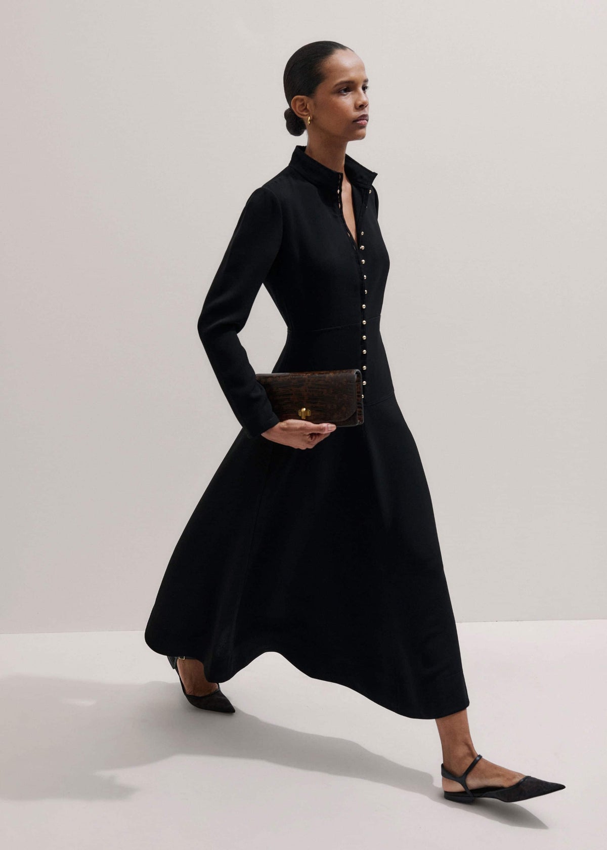 Black A-Line Feature Button Maxi Dress | ME+EM Clothing