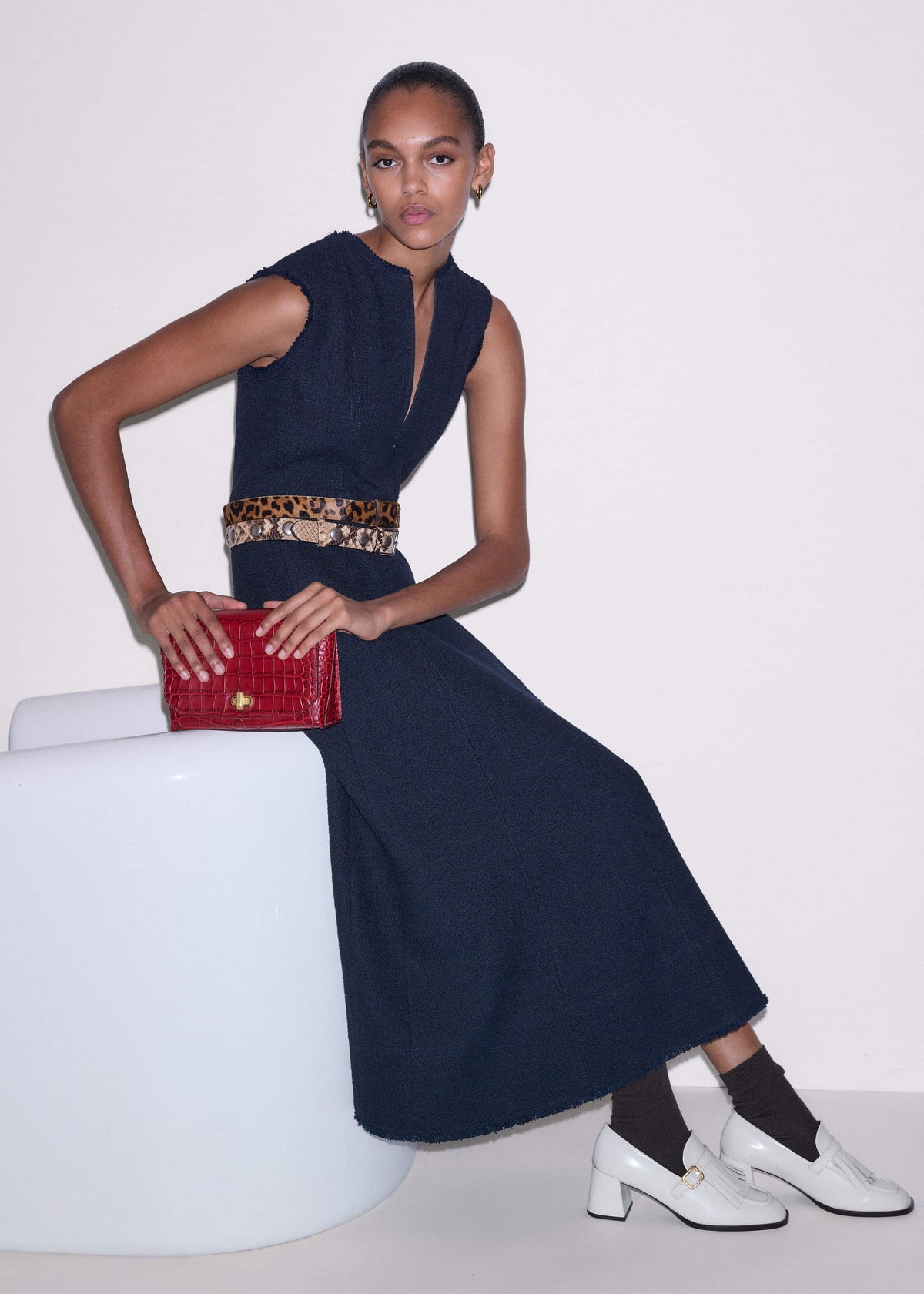 Navy Desk-To-Dinner Fit + Flare Maxi Dress | ME+EM Clothing