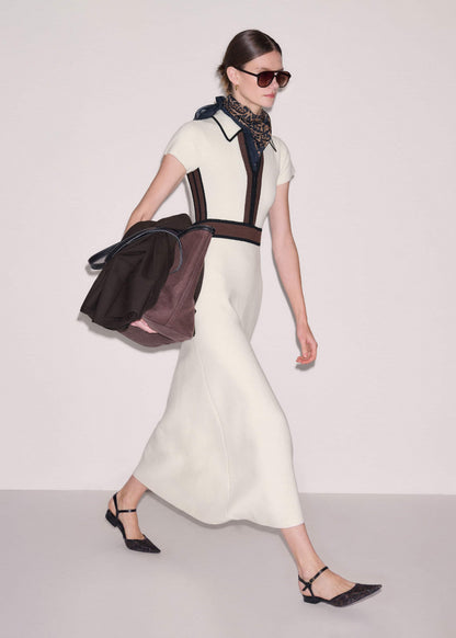 Cream Milano Knit Collared Fit + Flare Maxi Dress | ME+EM Clothing