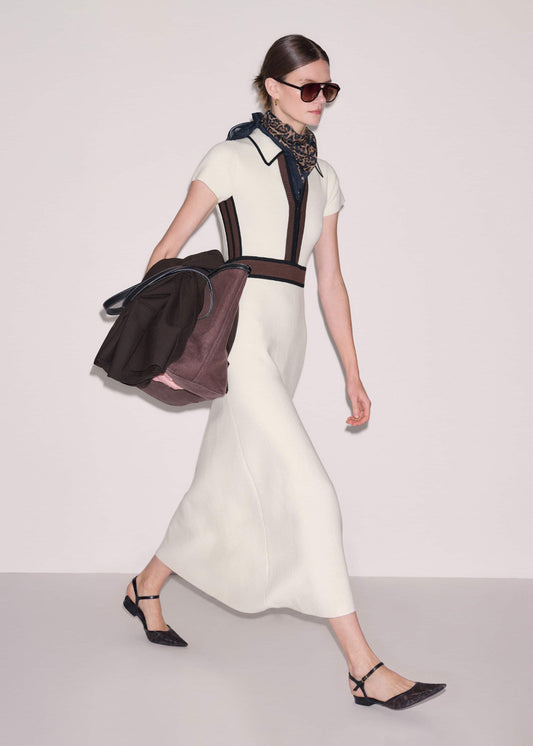 Cream Milano Knit Collared Fit + Flare Maxi Dress | ME+EM Clothing