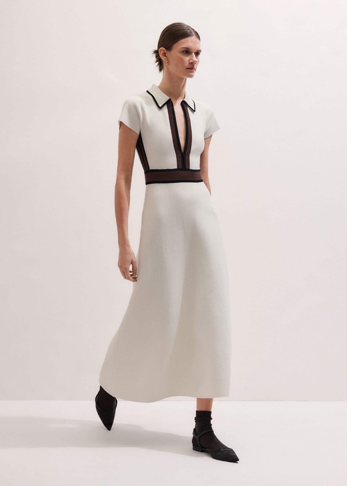 Cream Milano Knit Collared Fit + Flare Maxi Dress | ME+EM Clothing