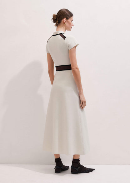 Cream Milano Knit Collared Fit + Flare Maxi Dress | ME+EM Clothing