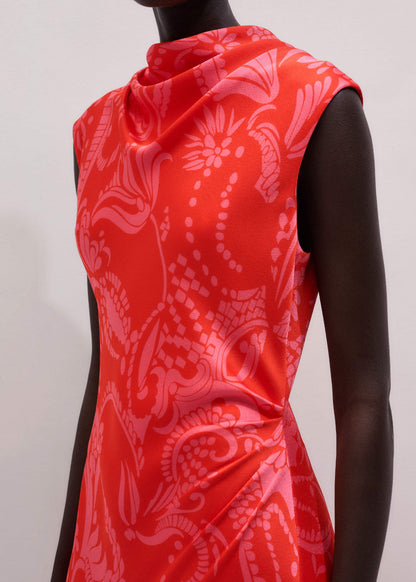 Orange Stylised Silhouette Print Bias Cut Full Length Dress | ME+EM Clothing