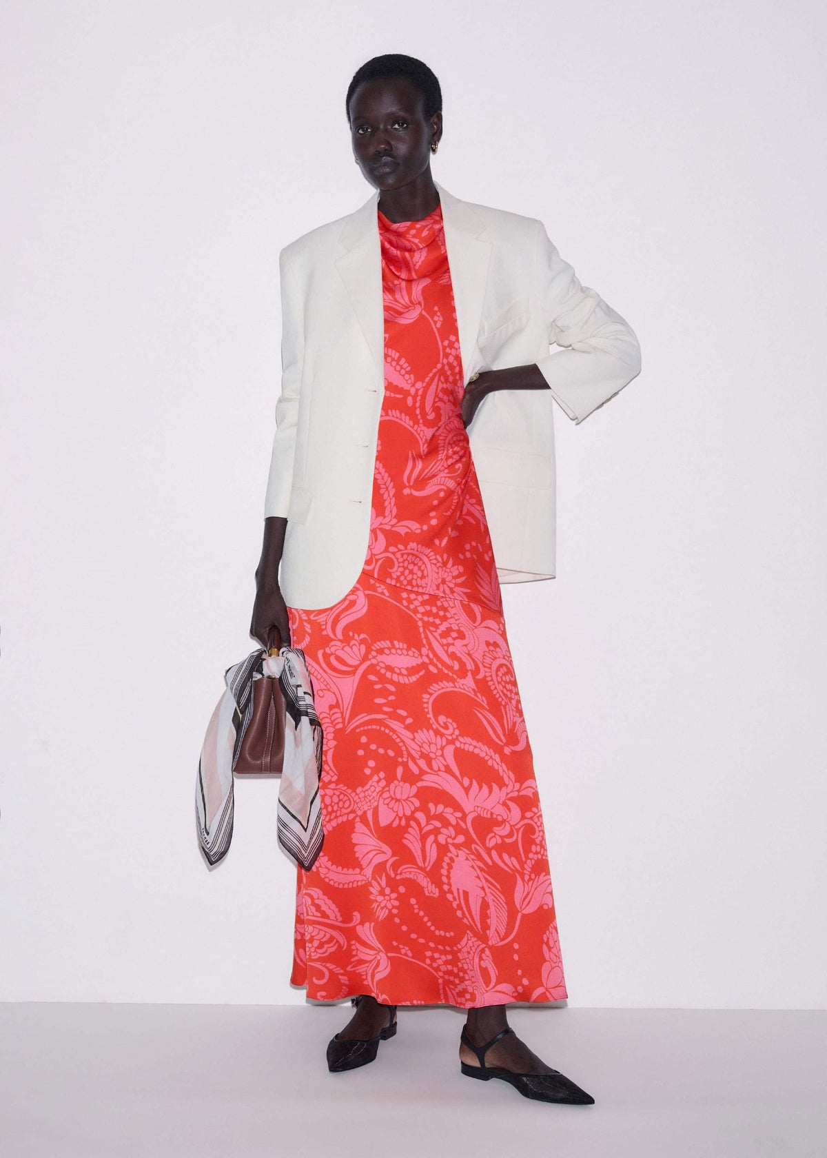 Orange Stylised Silhouette Print Bias Cut Full Length Dress | ME+EM Clothing