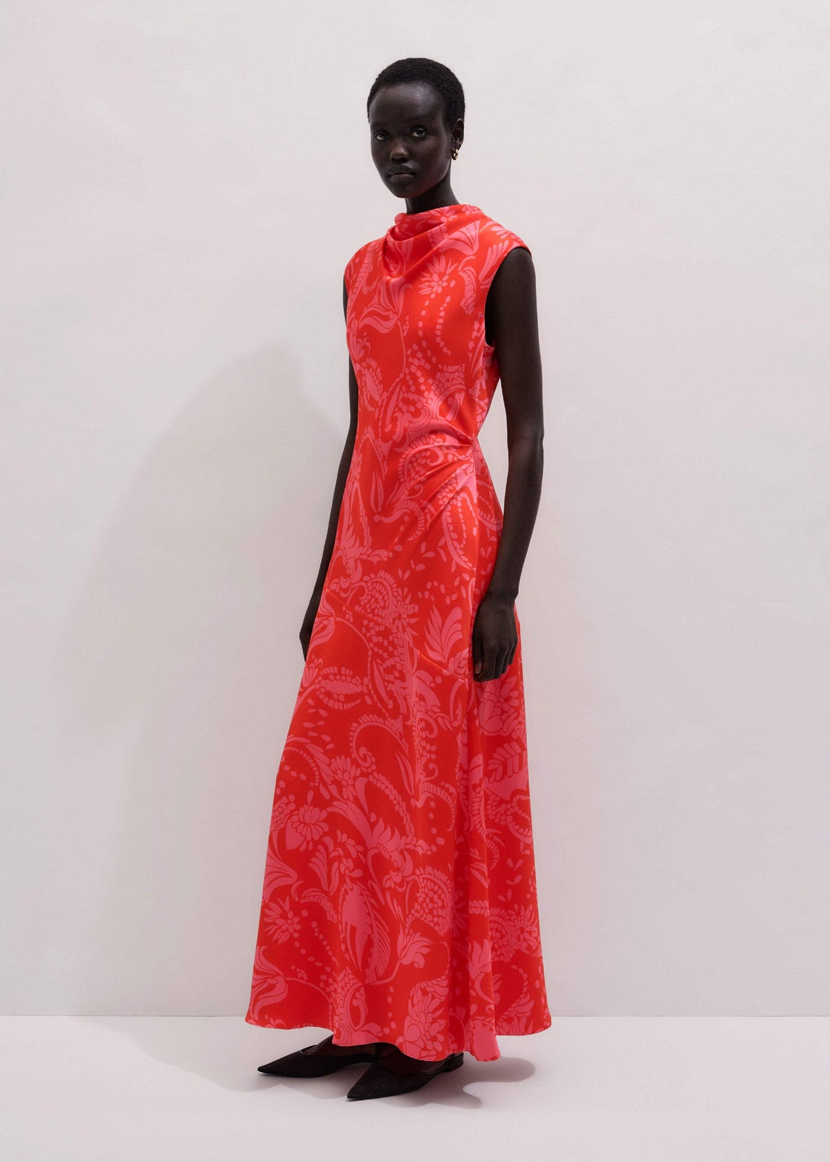 Orange Stylised Silhouette Print Bias Cut Full Length Dress | ME+EM Clothing