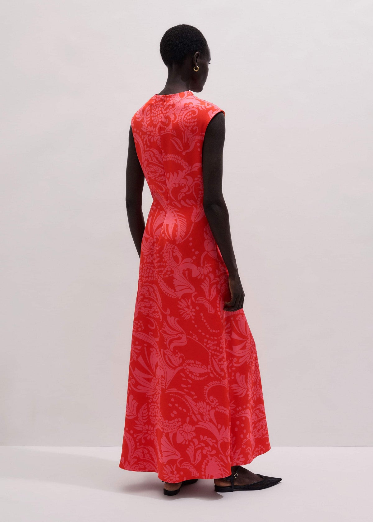 Orange Stylised Silhouette Print Bias Cut Full Length Dress | ME+EM Clothing