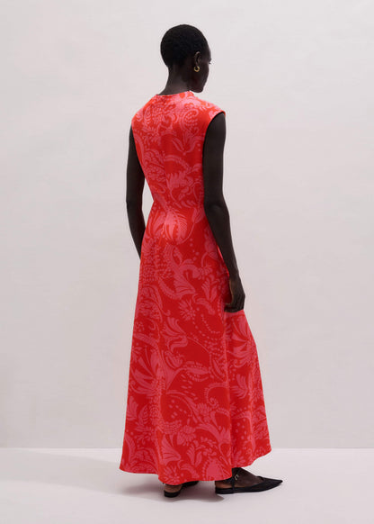 Orange Stylised Silhouette Print Bias Cut Full Length Dress | ME+EM Clothing