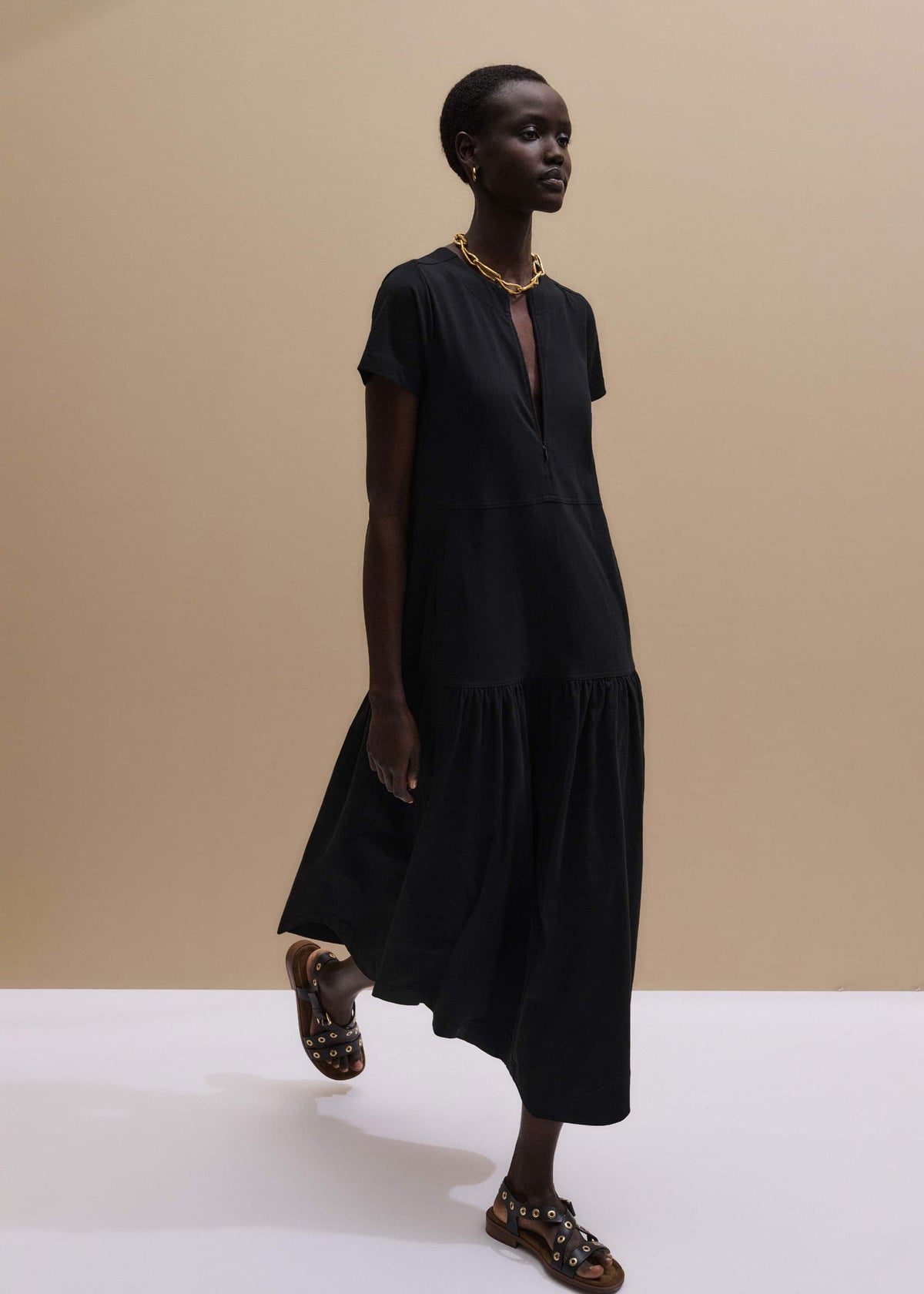 Black A-Line Tiered Maxi Dress | ME+EM Clothing