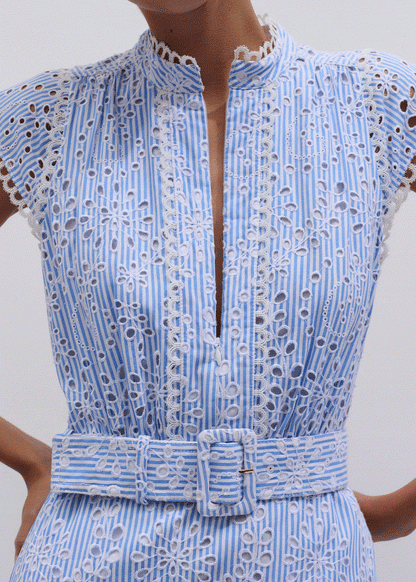 Blue Broderie Anglaise Fit + Flare Maxi Dress | ME+EM Clothing