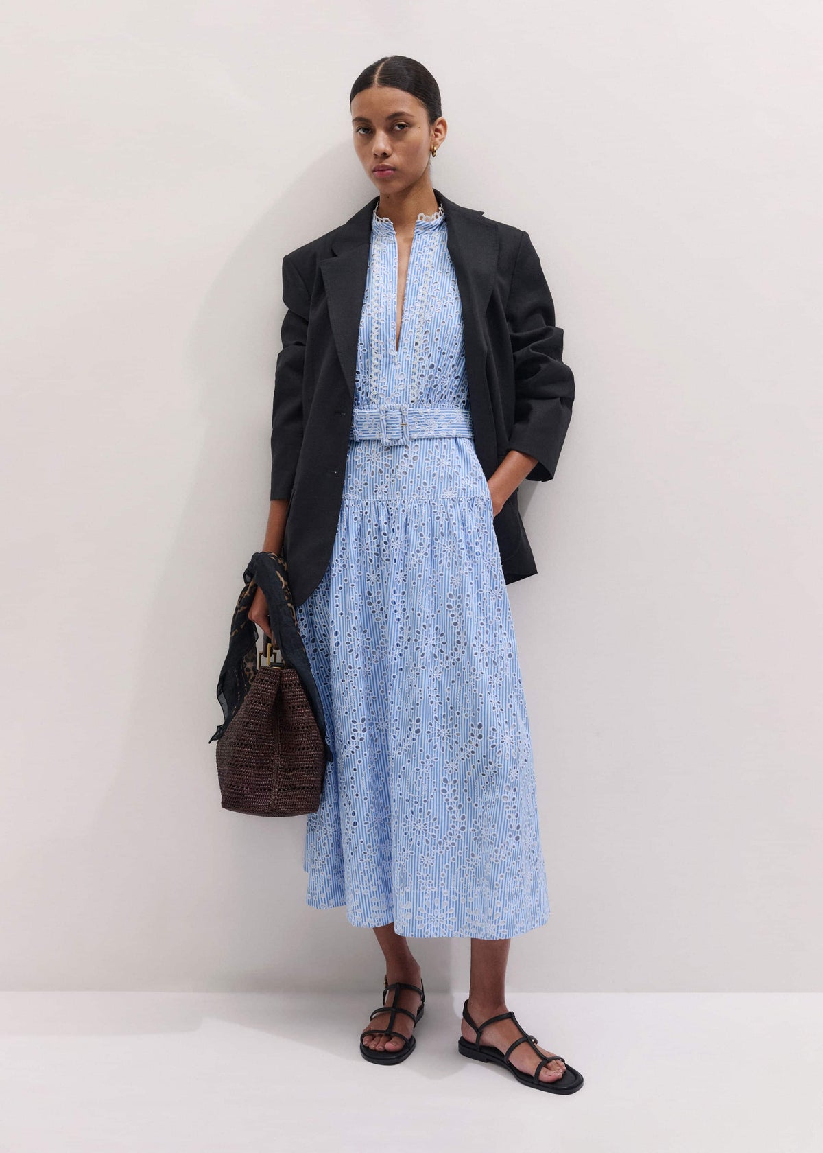 Blue Broderie Anglaise Fit + Flare Maxi Dress | ME+EM Clothing