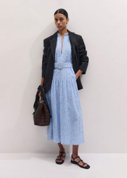 Blue Broderie Anglaise Fit + Flare Maxi Dress | ME+EM Clothing