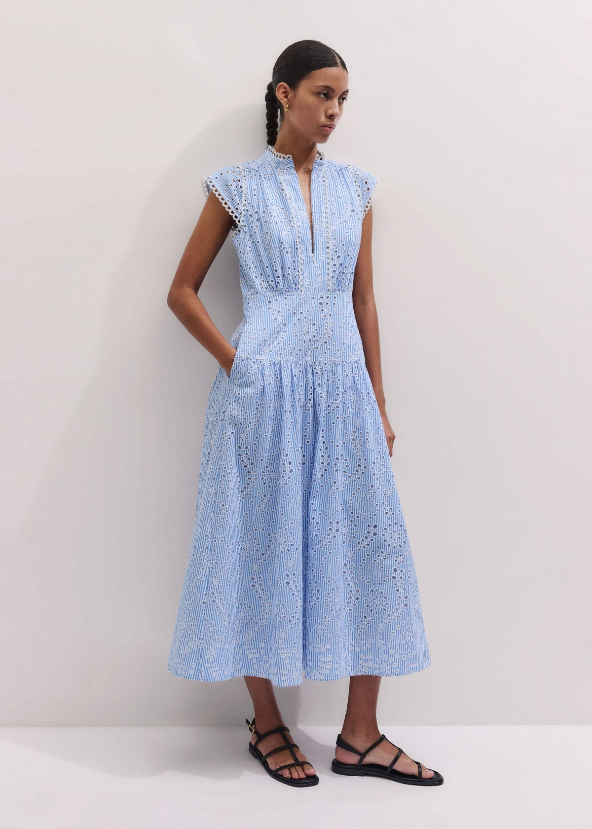 Blue Broderie Anglaise Fit + Flare Maxi Dress | ME+EM Clothing