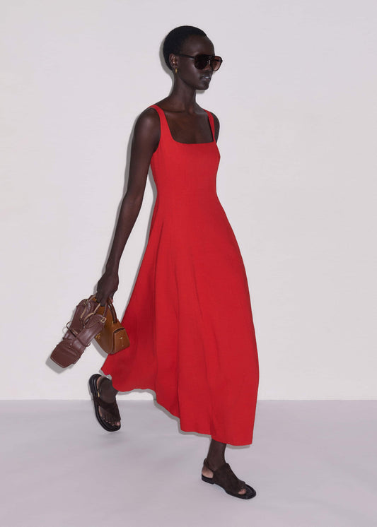 Red Contour Seam Fit + Flare Maxi Dress | ME+EM Clothing
